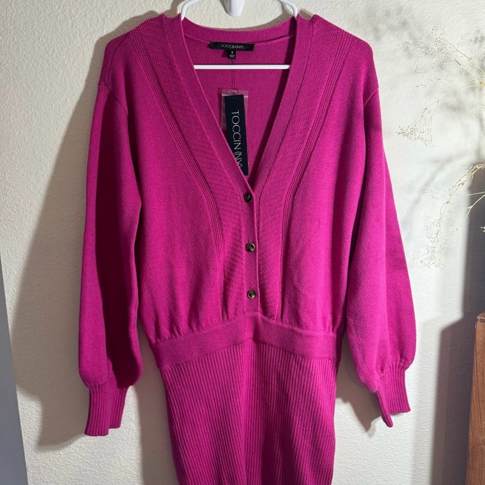 TOCCIN NY Felicity Long Sleeve Ribbed Sweater Knit Dress Berry Size Small NWT